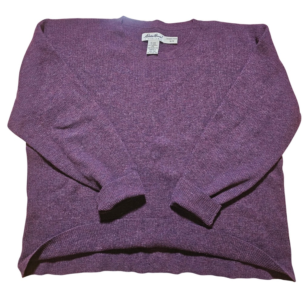 Eddie Bauer Mens Medium Purple 100% Lambswool Ribbed Crewneck Sweater Vintage